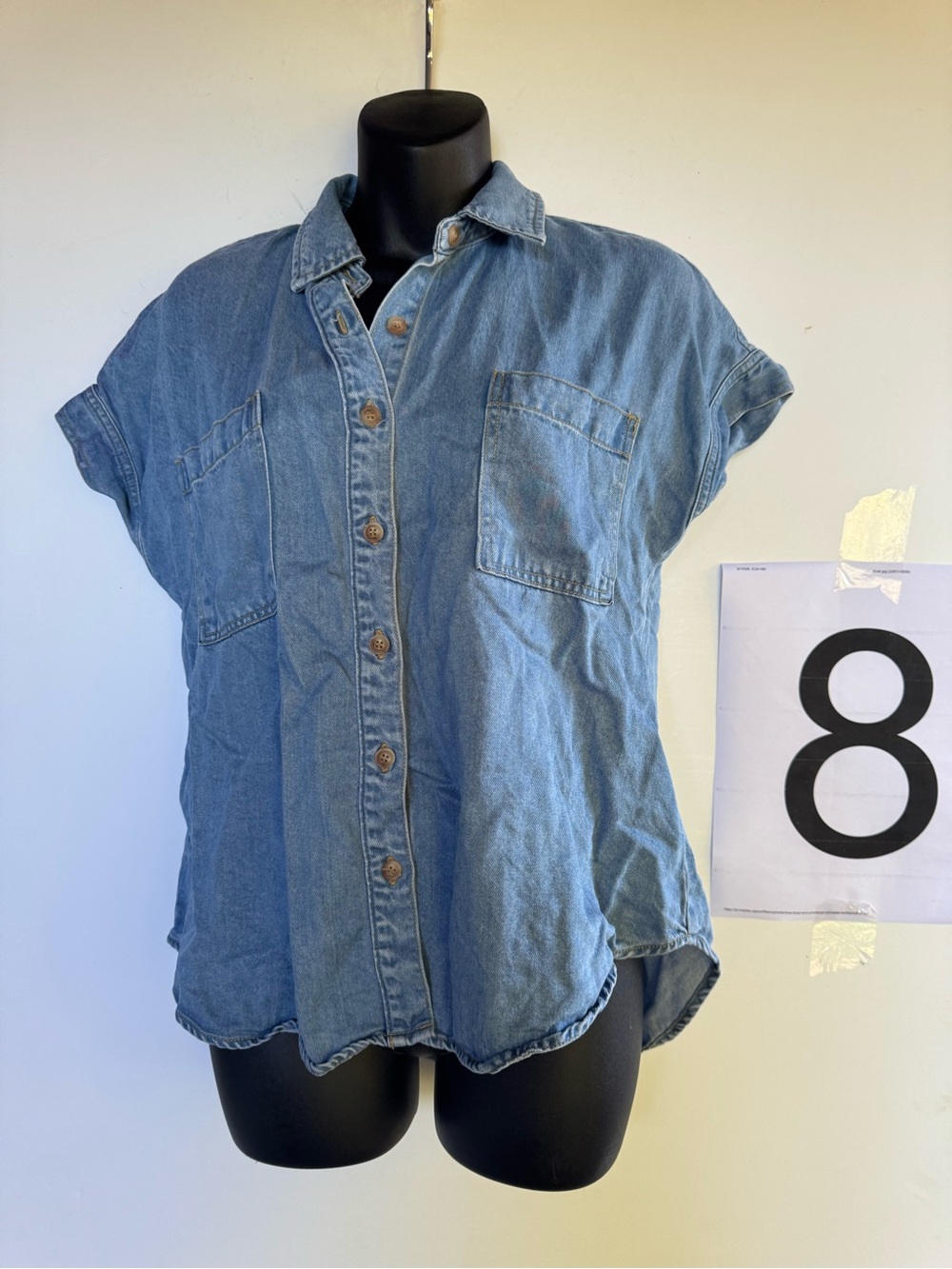 Light Blue Denim Button-Down Shirt - Casual Short Sleeve